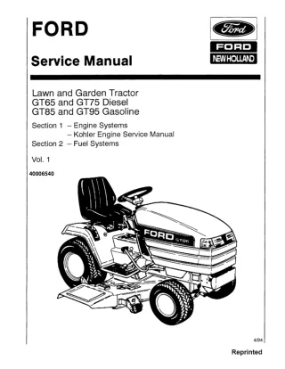 Ford New Holland GT65 and GT75 Diesel Garden Tractor Service Repair Manual