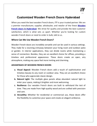 Customized Wooden French Doors in Hyderabad