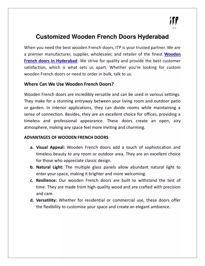 customized wooden french doors hyderabad