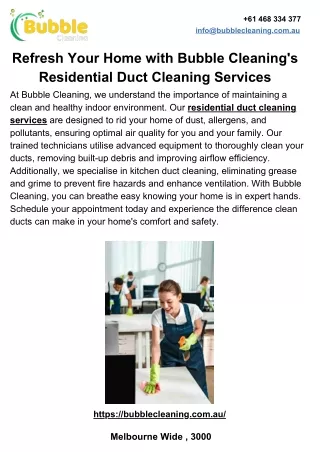 Refresh Your Home with Bubble Cleaning's Residential Duct Cleaning Services