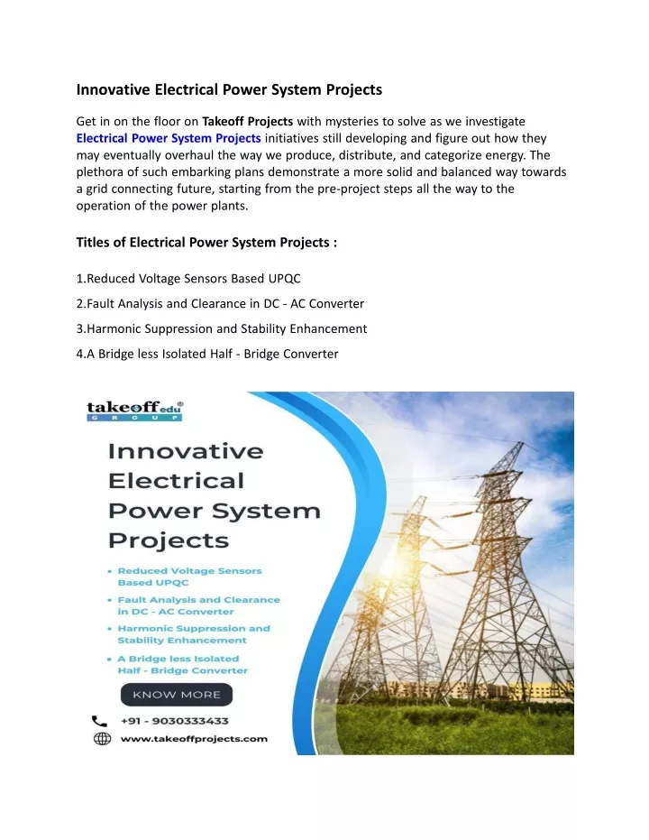 innovative electrical power system projects