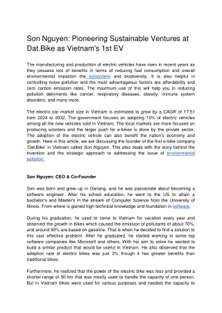 son nguyen pioneering sustainable ventures