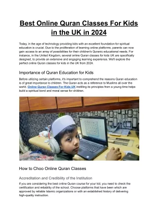 Best Online Quran Classes For Kids in the UK in 2024