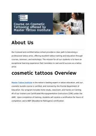 Course on Cosmetic Tattooing offered by Master Tattoo Institute