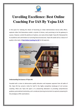 Mastering the Civil Services: Excel with Yojna IAS Online Coaching