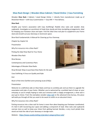 Shoe Rack Design | Wooden Shoe Cabinet / Stand Online | Casa Furnishing