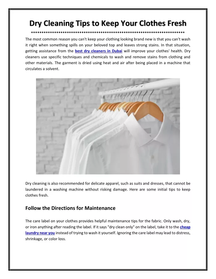dry cleaning tips to keep your clothes fresh