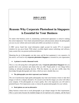 Reasons Why Corporate Photoshoot in Singapore is Essential for Your Business