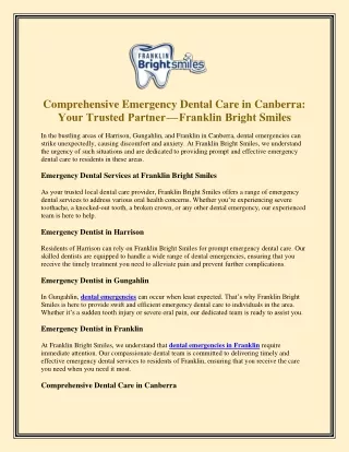 Comprehensive Emergency Dental Care in Canberra Your Trusted Partner  Franklin Bright Smiles