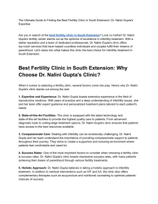 The Ultimate Guide to Finding the Best Fertility Clinic in South Extension_ Dr