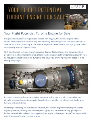 Your Flight Potential Turbine Engine for Sale