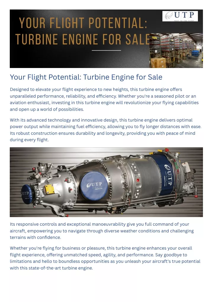 your flight potential turbine engine for sale