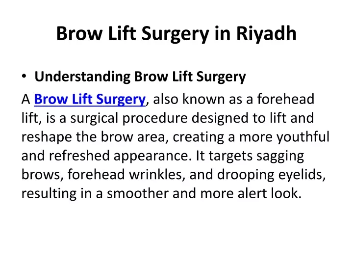 brow lift surgery in riyadh