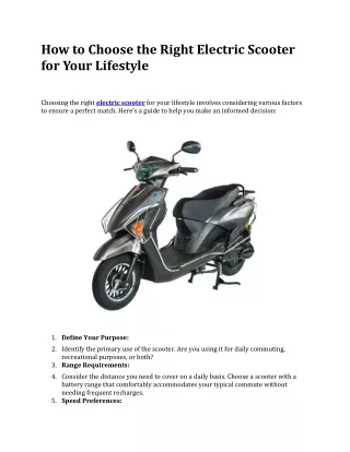 How to Choose the Right Electric Scooter for Your Lifestyle