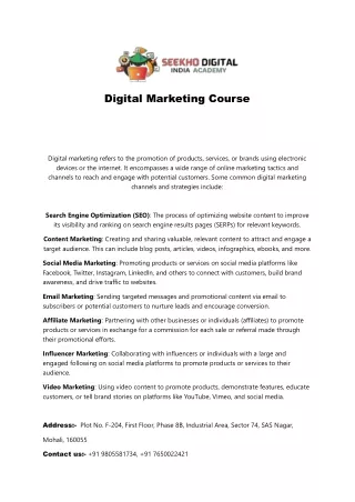 Advanced Digital marketing course