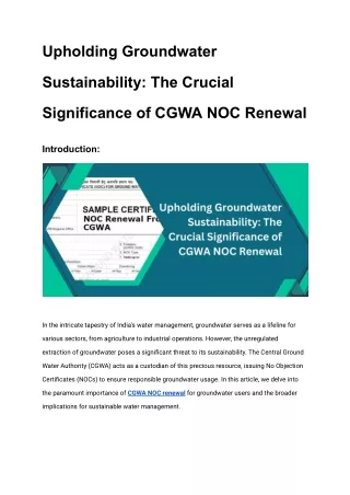 Upholding Groundwater Sustainability_ The Crucial Significance of CGWA NOC Renewal