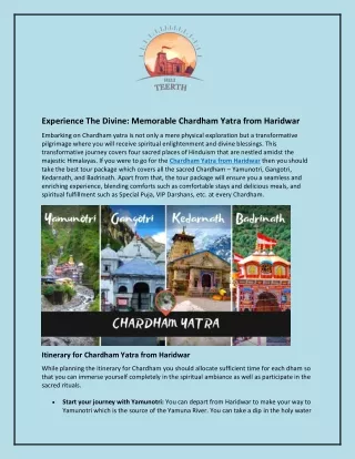 Experience The Divine and Memorable Chardham Yatra from Haridwar