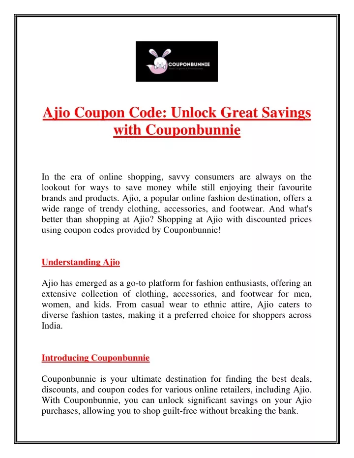 ajio coupon code unlock great savings with