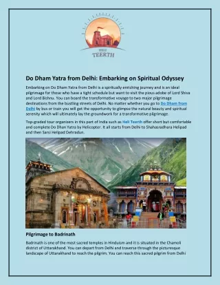 Do Dham Yatra from Delhi and Embarking on Spiritual Odyssey