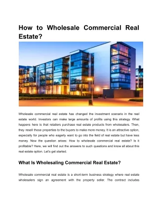 How to Wholesale Commercial Real Estate