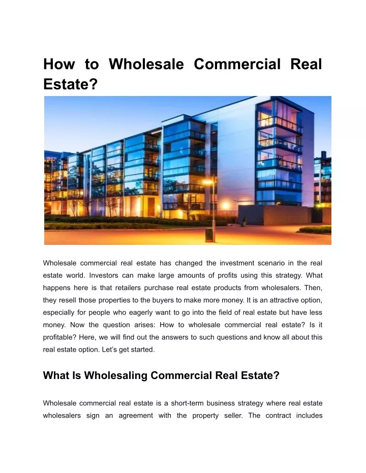 how to wholesale commercial real estate