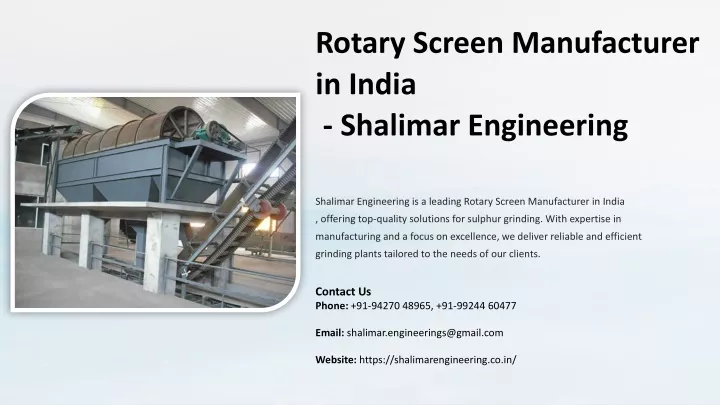 rotary screen manufacturer in india shalimar
