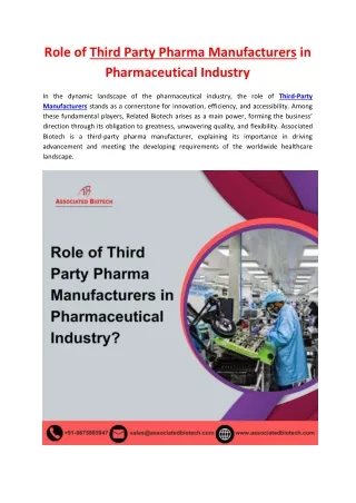 Role of Third Party Pharma Manufacturers in Pharmaceutical Industry