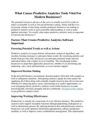 what causes predictive analytics tools vital