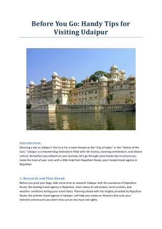 Before You Go Handy Tips for Visiting Udaipur