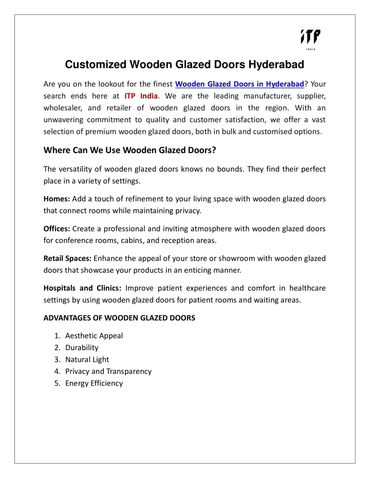 customized wooden glazed doors hyderabad