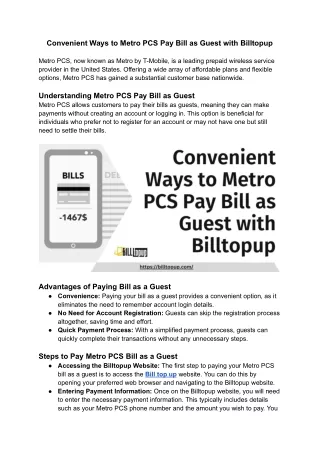 Convenient Ways to Metro PCS Pay Bill as Guest with Billtopup