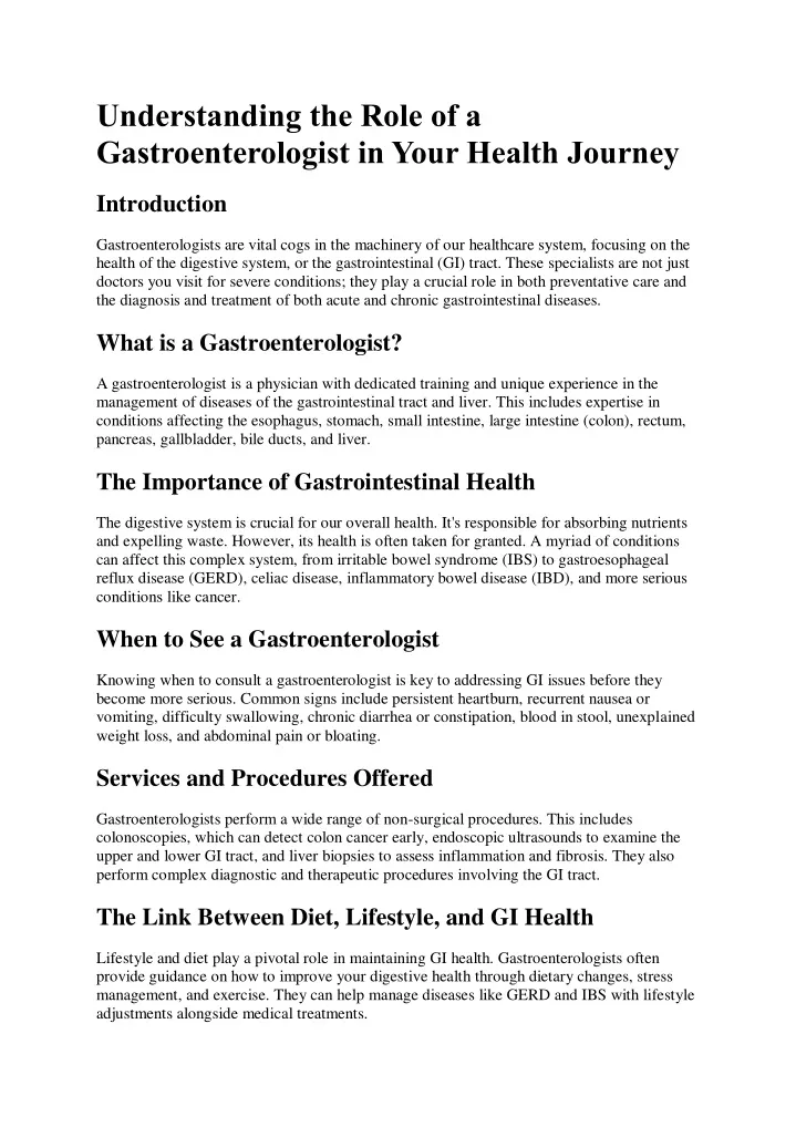 understanding the role of a gastroenterologist