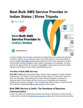 Best Bulk SMS Service Provider in Indian States _ Shree Tripada