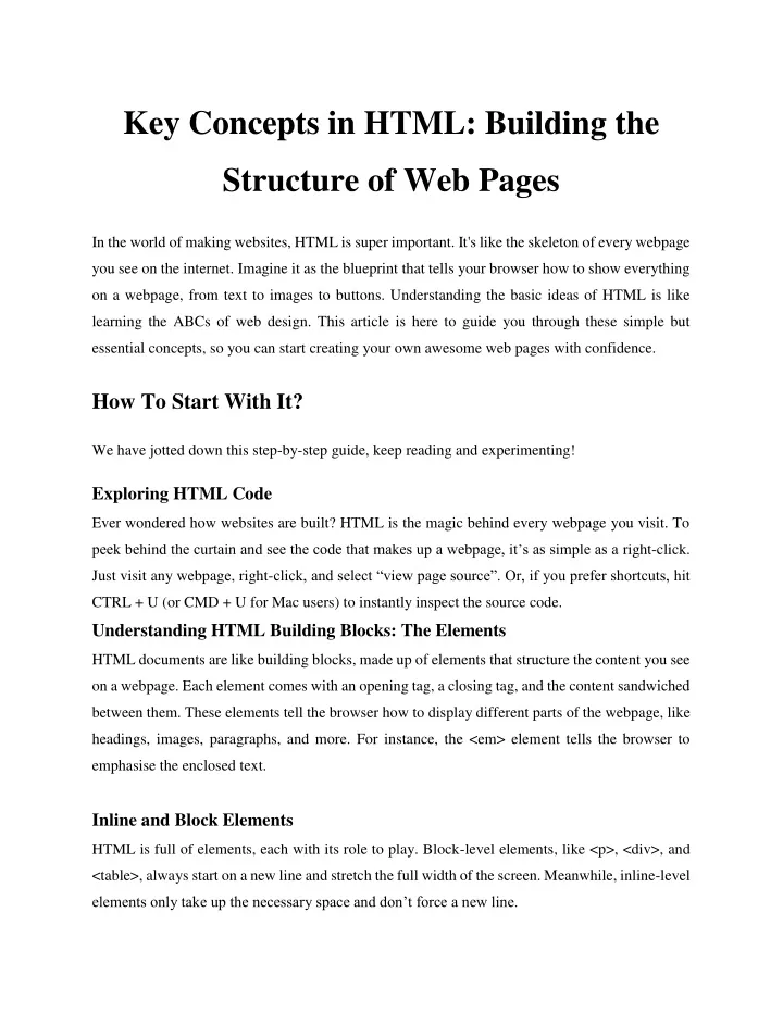 key concepts in html building the