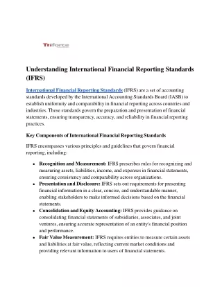 The Understanding International Financial Reporting Standards (IFRS)