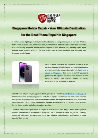 Singapura Mobile Repair - Your Ultimate Destination for the Best Phone Repair in Singapore