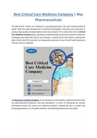 Best Critical Care Medicine Company | Nyx Pharmaceuticals