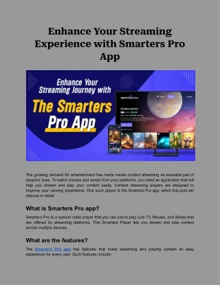 Use the Smarters Pro App to Improve Your Streaming Experience