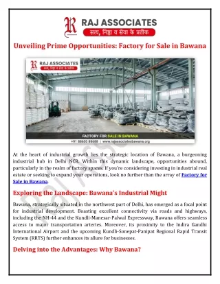 Unveiling Prime Opportunities Factory for Sale in Bawana