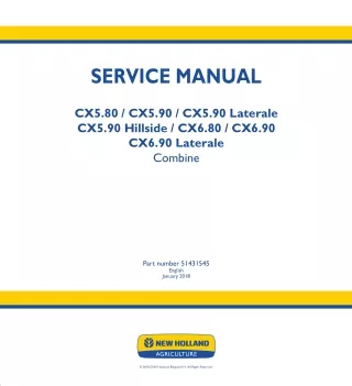 New Holland CX5.80 FPT NEF 6 STAGE IV Combine Harvester Service Repair Manual