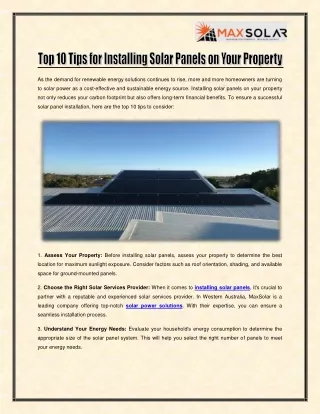 Top 10 Tips for Installing Solar Panels on Your Property