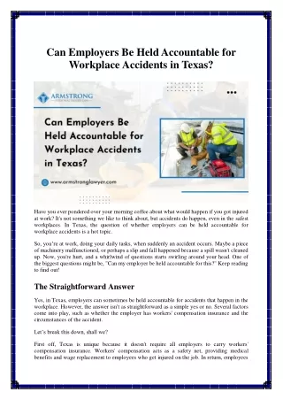 Can Employers Be Held Accountable for Workplace Accidents in Texas