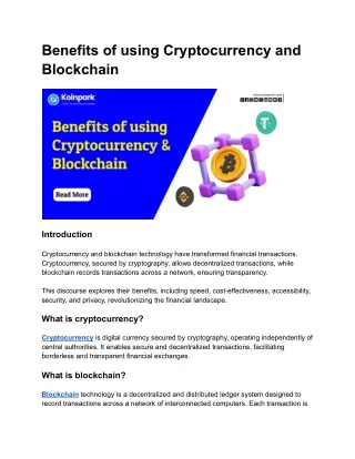 Benefits of using Cryptocurrency and Blockchain