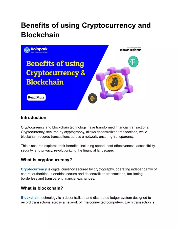 benefits of using cryptocurrency and blockchain