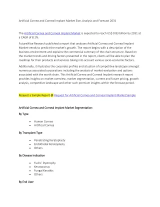 Artificial Cornea and Corneal Implant Market Size, Analysis and Forecast 2031