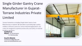 Single Girder Gantry Crane Manufacturer in Gujarat, Best Single Girder Gantry Cr
