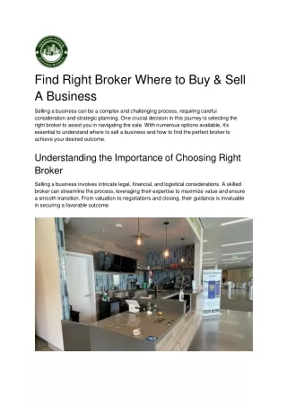 Find Right Broker Where to Buy & Sell A Business