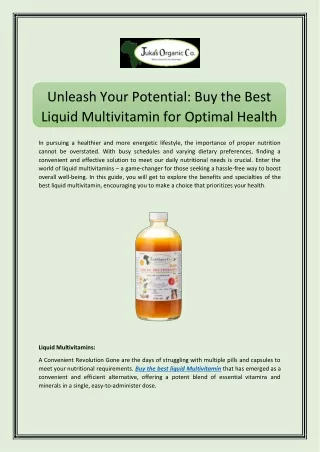 Unleash Your Potential: Buy the Best Liquid Multivitamin for Optimal Health