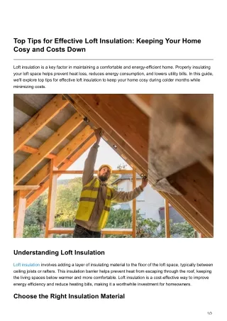 Top Tips for Effective Loft Insulation Keeping Your Home Cosy and Costs Down