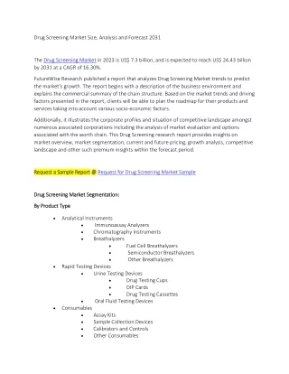 Drug Screening Market Size, Analysis and Forecast 2031